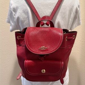Coach “Penny” Red Pebble Leather Backpack